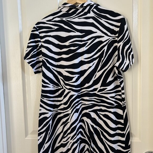 IBKUL Animal Print Collar Short Sleeve Dress White/Black Golf Zebra SZL UPF 50+ - Picture 4 of 8